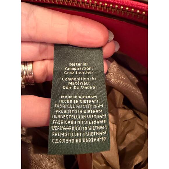 Lauren Ralph Lauren Red Newbury Double Zip Satchel Handbag Purse - Picture 15 of 15